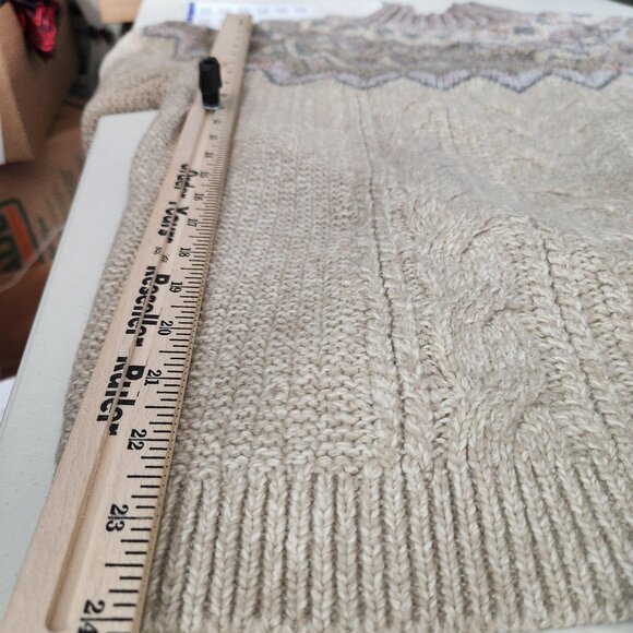 Chicos Sweater Mock Neck Fair Isle Cable Knit Large Chicos 2 Beige - Picture 8 of 12